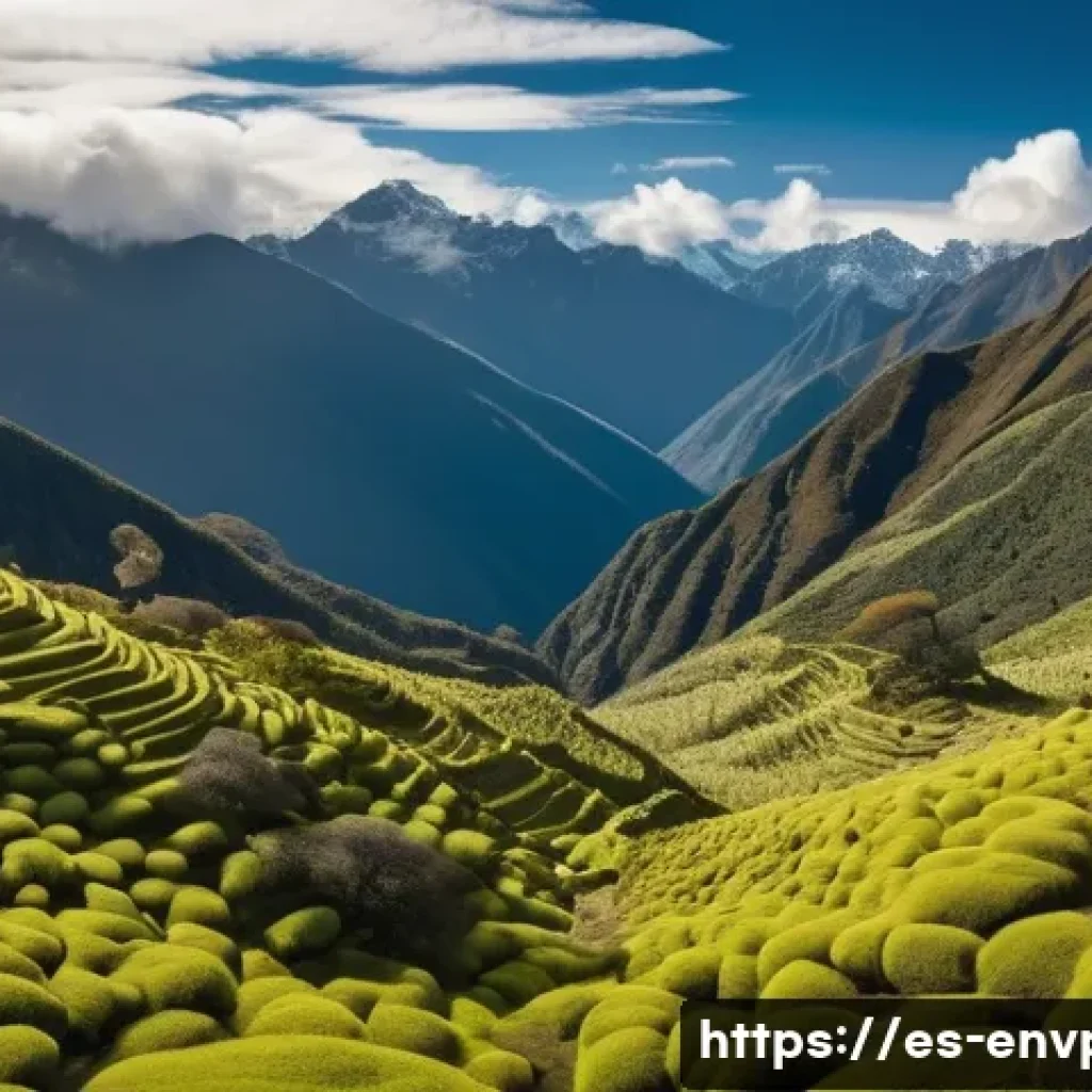 환경보호전문가 학술 논문 리뷰 - "A serene and majestic Andean landscape featuring a dense, ancient Polylepis forest. Indigenous peop...