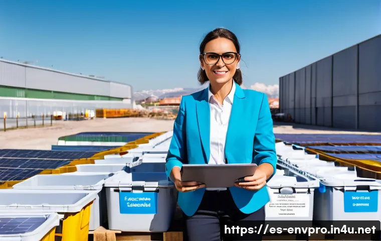 환경 관련 커리어 전환 방법 - A professional woman wearing business casual attire and safety glasses, standing confidently in an u...