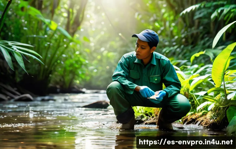 환경보호전문가의 일상 루틴 - An early morning scene of a Latin American environmental guardian in a lush forest, wearing practica...