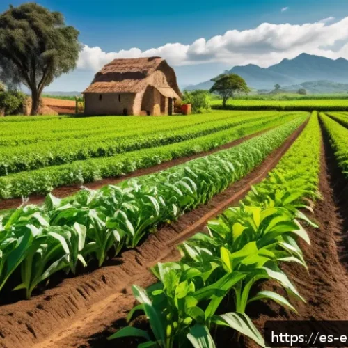 환경보호 실습에서 배우는 현장 기술 - A vibrant rural farm scene showcasing crop rotation: alternating rows of maize and various leguminou...