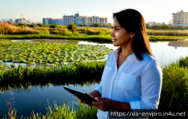 환경보호 전문가의 개인 브랜드 구축 - Photorealistic environmental consultant in her 40s, Hispanic woman in smart casual attire, standing ...